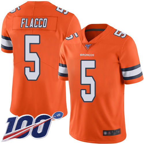 Men Denver Broncos #5 Joe Flacco Limited Orange Rush Vapor Untouchable 100th Season Football NFL Jersey